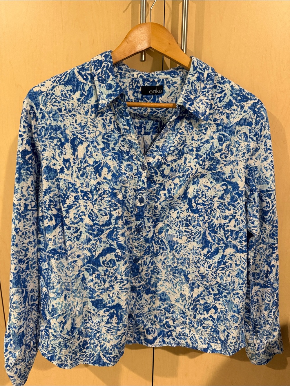 Erika Blue and White Abstract Print Button-Down Shirt